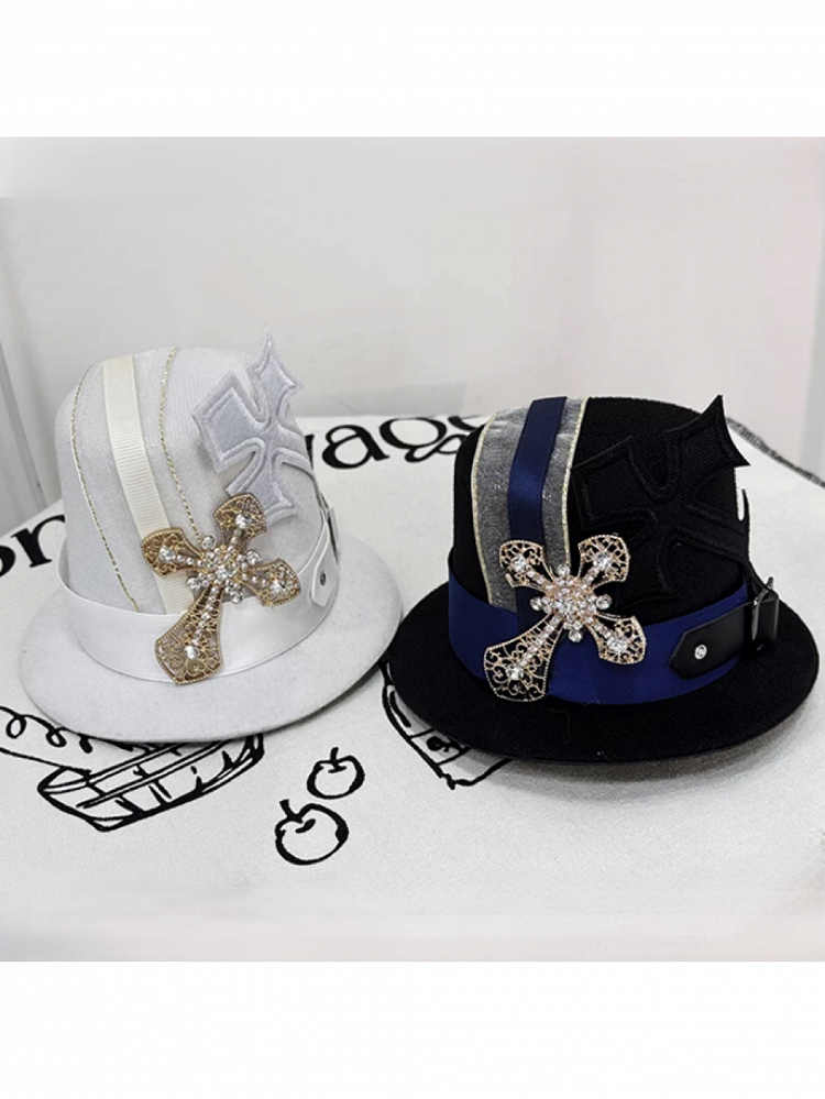 Two-Tone Ouji Lolita Mini Hat Featuring Cross Accents - Castle Too