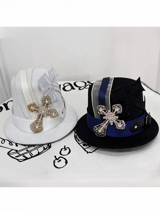Two-Tone Ouji Lolita Mini Hat Featuring Cross Accents - Castle Too