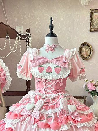 Sweet Pink Strawberry Bow Choker