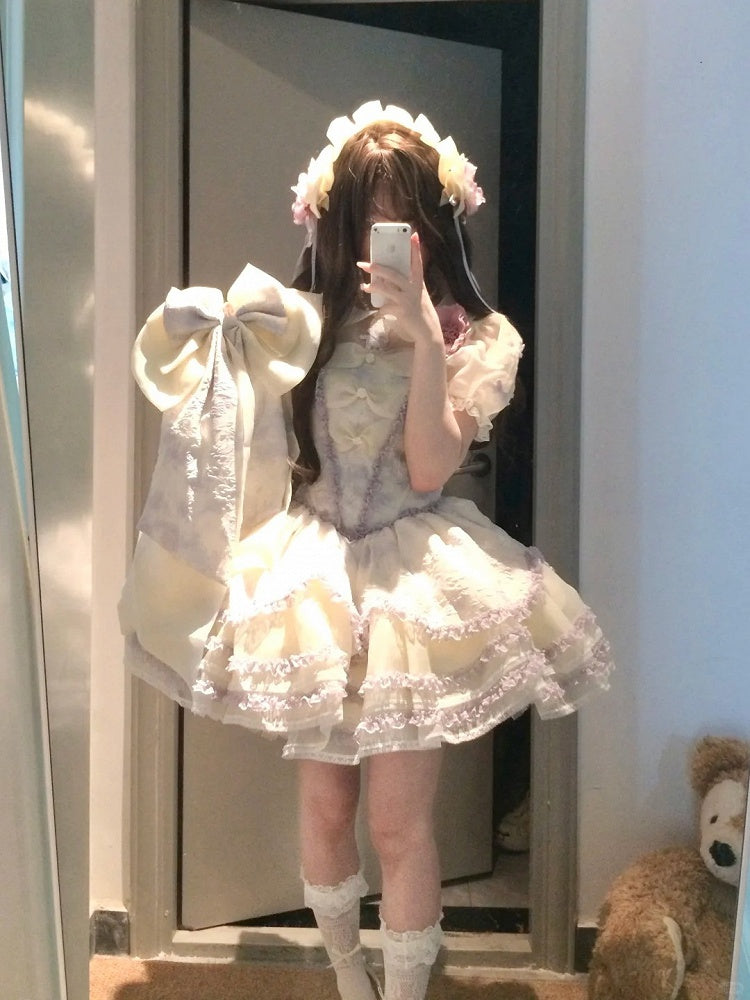 Train Floral Detached Bow Blue/Purple/Pink/Green