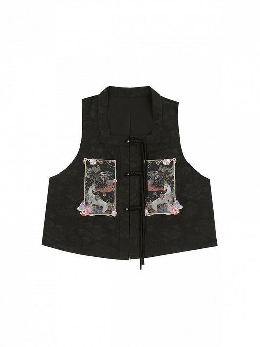 Black Chinoiserie Embroidered Vest - Zao Jing Ji