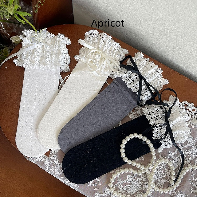 Bow Lace Colors Heart Decoration Calf Socks 4 Pattern with Trim