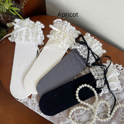 Bow Lace Colors Heart Decoration Calf Socks 4 Pattern with Trim