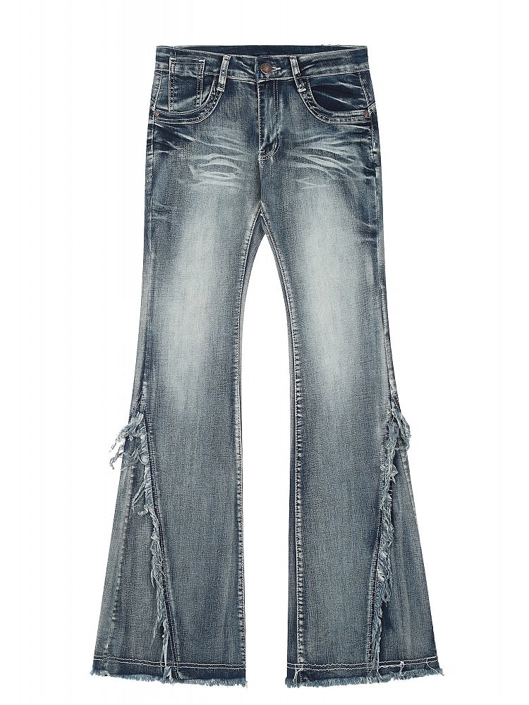 Cuffs- Slim Fit Raw Vintage Blau/Schwarz Low Waist Flared und Jeans mit Ausfransen