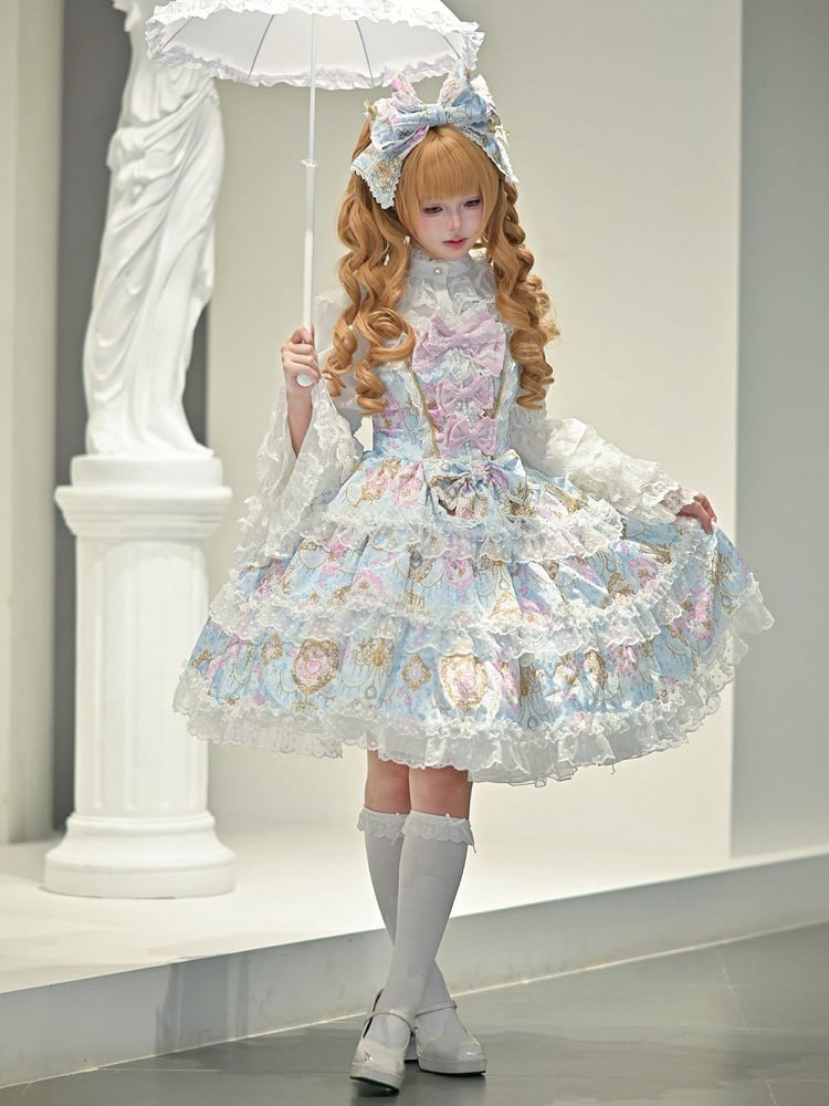 Chandelier Lolita Crystal Bow and JSK Floral with Accents Blue Print