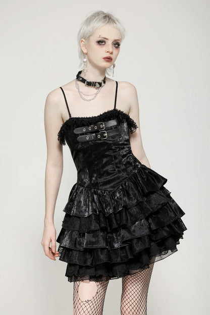 Black Sleeveless Ruffled Party Slip Dress Punk Graduation
