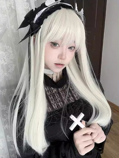 Long Wigs Straight 60cm With Bangs White