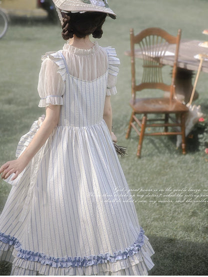 Waistbelt Flutter with Blue Striped Beige Sleeves and Dress