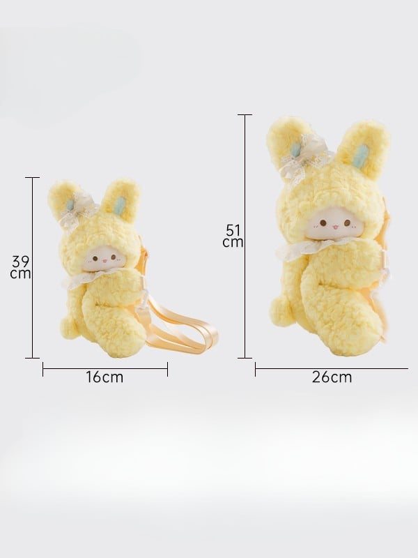 Bowknot + Middle/Large Size Keychain Backpack Rabbit-shaped 3 Plush Options Yellow