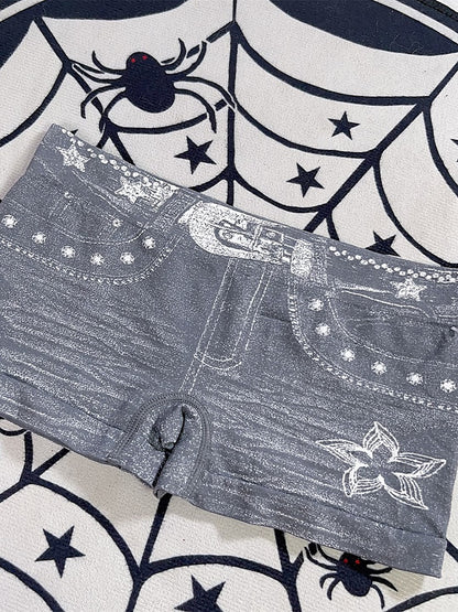 Y2K Denim Print Blue/Black/Gray With Shorts