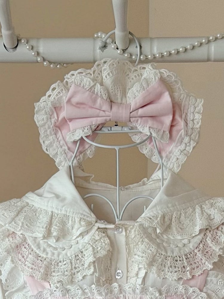 Ruffled Lolita Bow Headband in Pink/Black/Light Blue