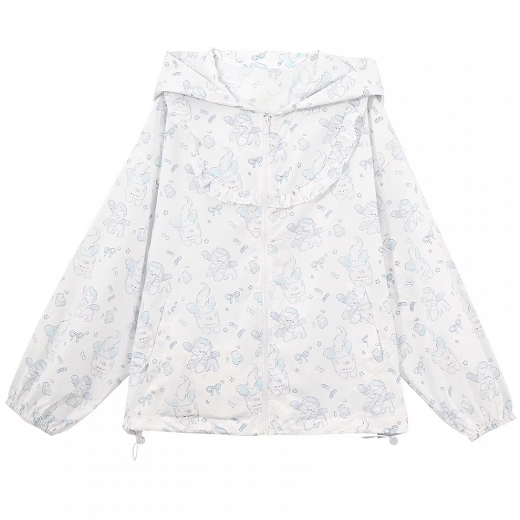 Ohren Kapuze Design Kitty Print Kitty Sonnenschutz Jacke Weiß Entzückend