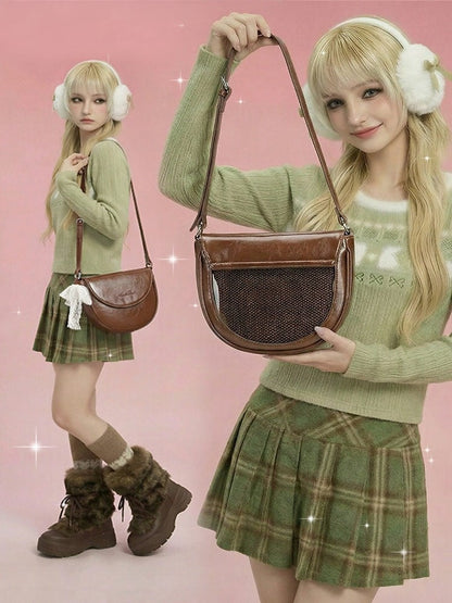 3 Colors PU Ita Shoulder Bag with Transparent Window - Aorda
