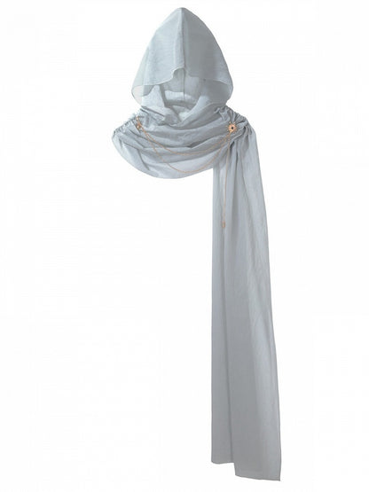 Hooded Sheer Shawl in Light Blue with Metal Chain Accent - Xiong Dou Jiang