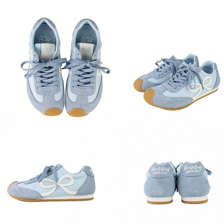 Blue Lace-up Bowknot Ties Sneakers Design Front
