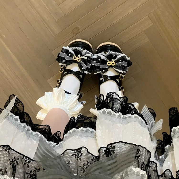 Black Hanayome Lolita Removable Bead Chain and Bow Accents Sweet Platform Shoes