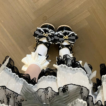 Black Hanayome Lolita Removable Bead Chain and Bow Accents Sweet Platform Shoes