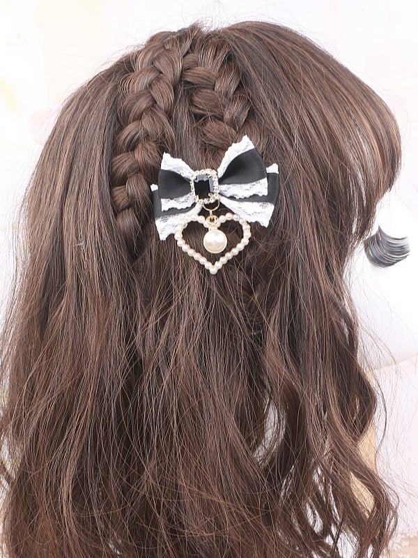 Bowknot Hairclip Options Lace Kei Jirai Charm 10 Heart Pearl Color