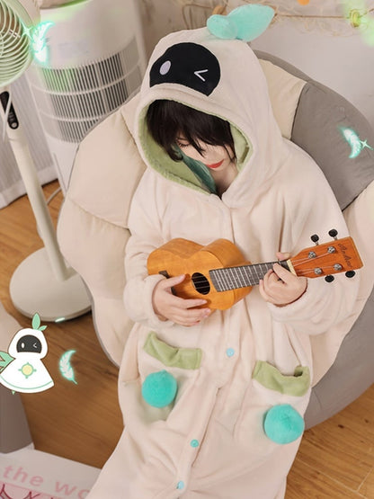 ベンティ風ベージュプラッシュロングフード付きパジャマ