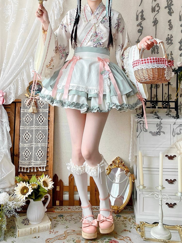 Medicine Skirt Herbal + Top Crossover Light Set Han Lolita Green Neckline