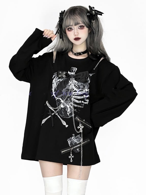 Zip-ShoulderHardware BlackWhite/BlackBlue Convertible Accentsin Print Topwith StrawberryRibcage