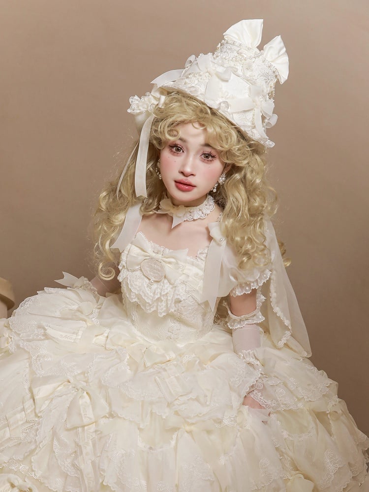 Bows Beads and Decorated Cake Hat Creamy Gorgeous