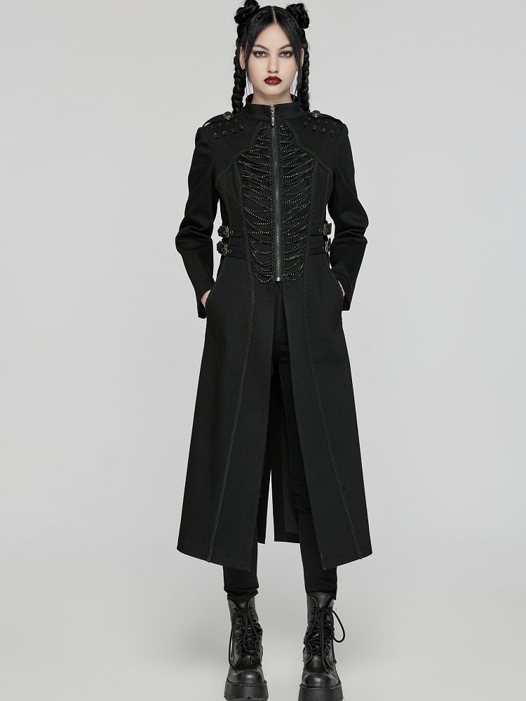 Black Punk Chain Long Denim Jacket