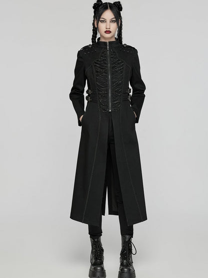 Punk Black Chain Long Denim Jacket