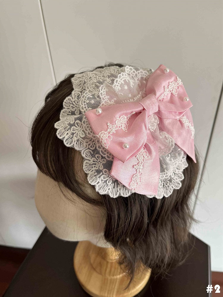 Floral White Pink and Hairclip Bowknot