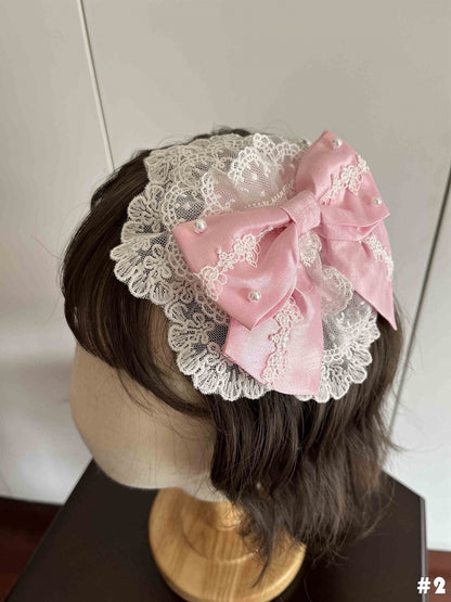 Floral White Pink and Hairclip Bowknot