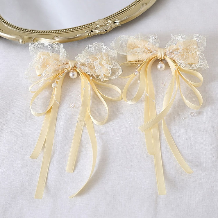 Creamy Lace Bead Lolita Dreamy Yellow Bowknot With Hairclips Charms