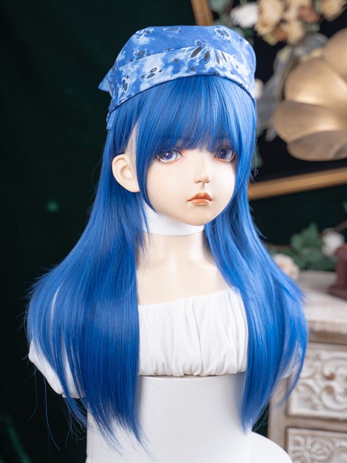 Straight Length Bangs Full With 63CM Wig Blue