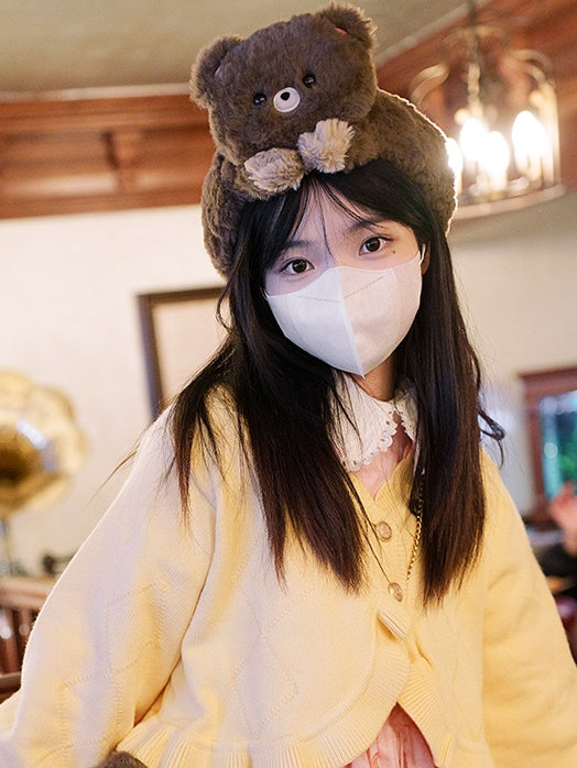 Brown Cute Bear Embroidered Plush Hat