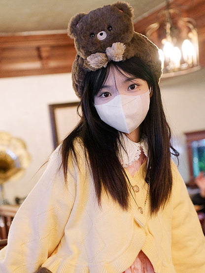 Brown Cute Bear Embroidered Plush Hat