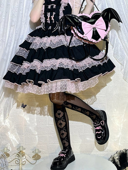 Gothic Lolita Weiß/Schwarze Overknee-Strümpfe