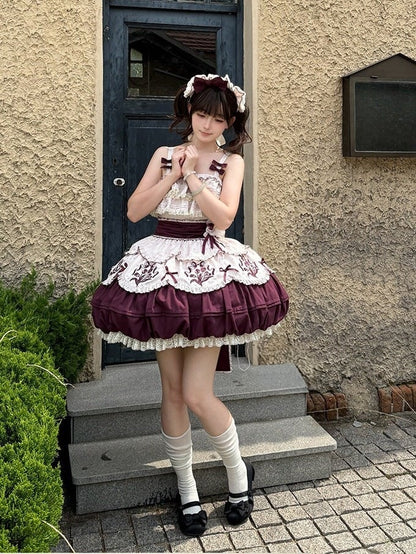 Classic Tulip Floral Embroidered Jacquard Lolita JSK Short Bubble Skirt Dress - Whispering Roses