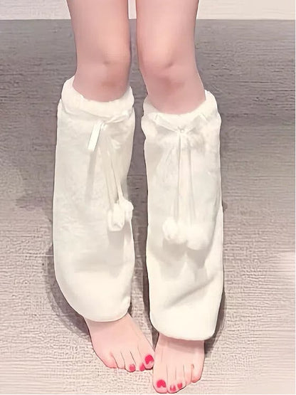 White Warmers Pom-Pom Leg Fluffy Drawstring