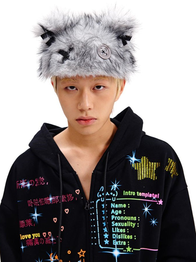 グレー/ブラウンボタンテディベア耳ぬいぐるみ帽子