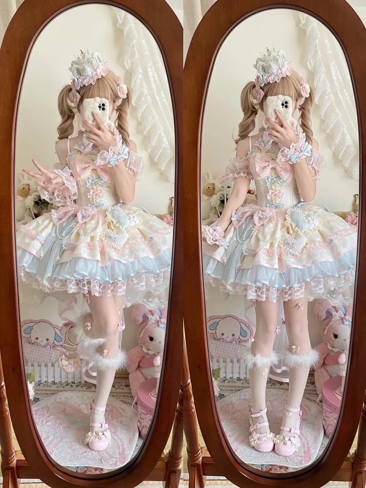 Pink Veil Blue Head Lolita Crown