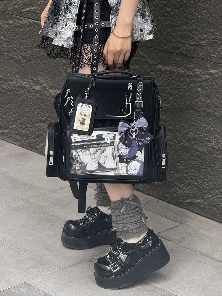 Ohrhalter Süßes Kätzchen - Schwarzes PU-Ita mit Kartenanhänger-Rucksack