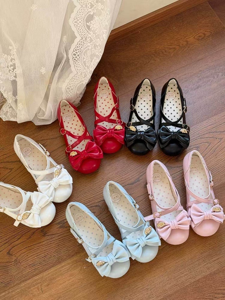 5 Colors Lolita Sweet Bowknot Round Toe Shoes - Kitten &amp; Fish Roll