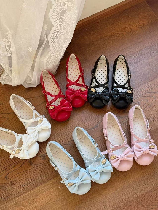 5 Colors Lolita Sweet Bowknot Round Toe Shoes - Kitten &amp; Fish Roll