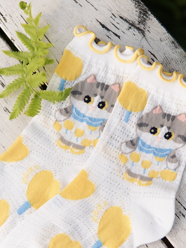 Cartoon Socks Set Kitty Print Cute