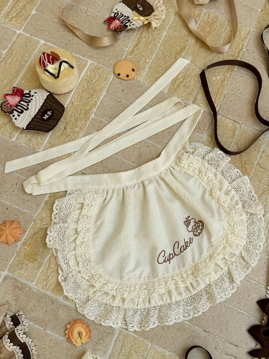 Pink Cupcake Apron / Embroidery Brown Blue Lolita