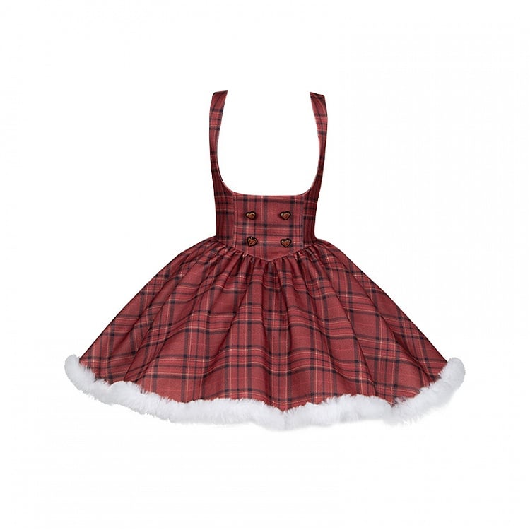 Under Boned Short Bust Plush Waist Red Lolita Version Dress Plaid and Hemline Christmas