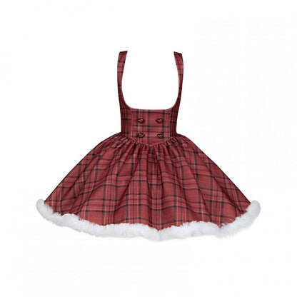 Under Boned Short Bust Plush Waist Red Lolita Version Dress Plaid and Hemline Christmas