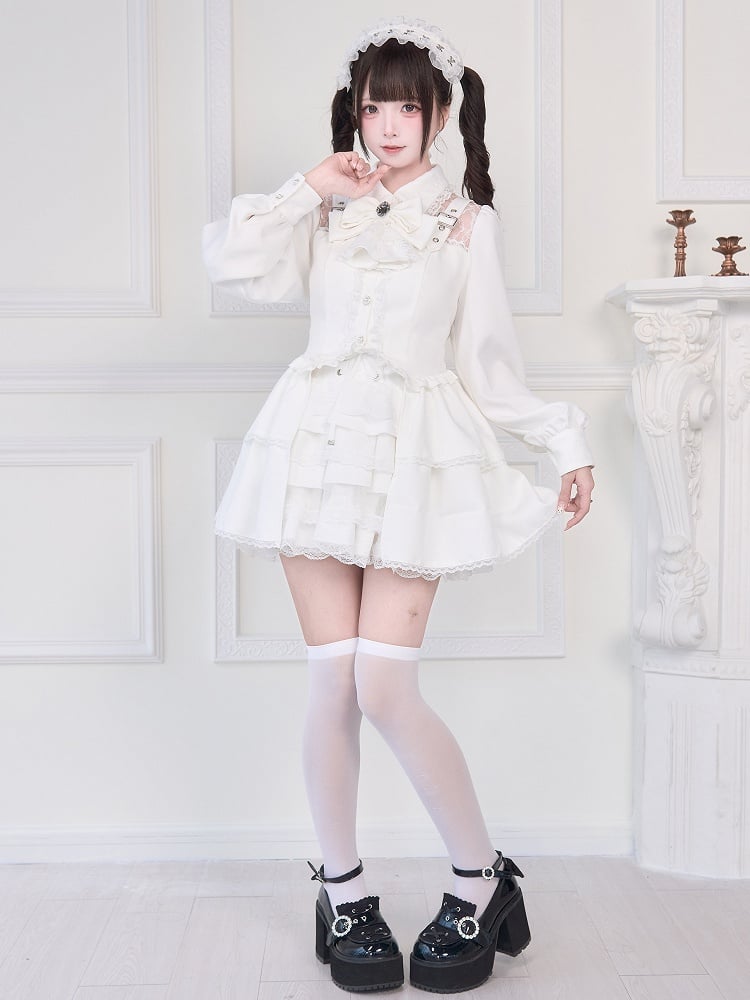 Verzierte Bluse Illusion mit Riemendetails Schnallenausschnitt Weiß Kei Jirai