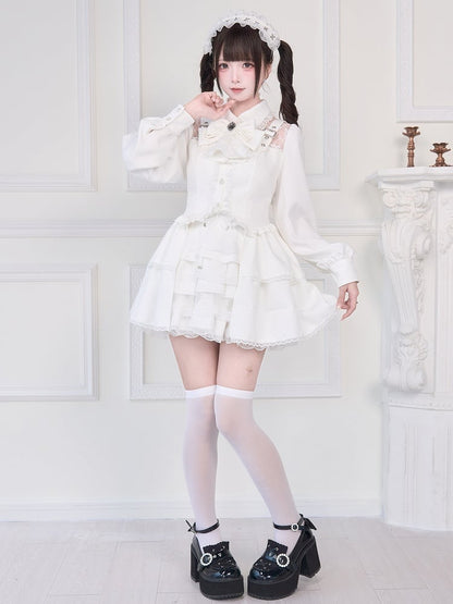 Verzierte Bluse Illusion mit Riemendetails Schnallenausschnitt Weiß Kei Jirai