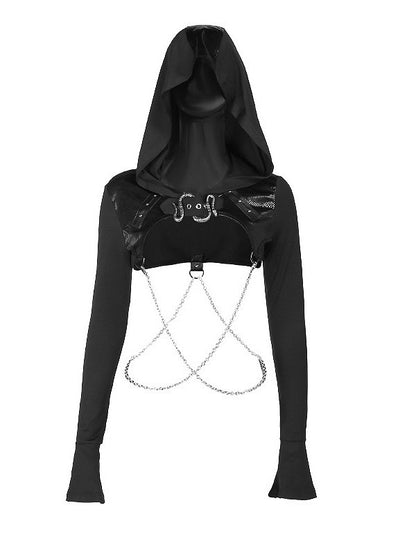 Strap Crossed Black Chains Hooded Shrug Punk with Snake Halloween