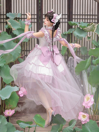 Butterfly Lolita Dress Set with Headpiece and Wrist Cuffs - KIYANA